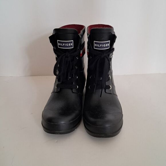 Tommy Hilfiger Boots Women's 7 Rubber Rain Waterproof Lace Up Classic Elegant - Picture 2 of 7